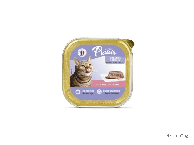 Plaisir влажный корм Cat Sterilised с лососем для кошек ламистер 100 г