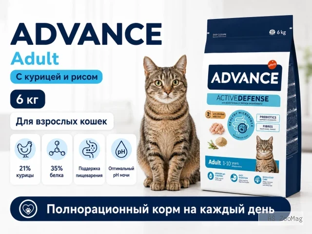 Advance Adult с курицей и рисом — сухой корм для взрослых кошек, 6 кг