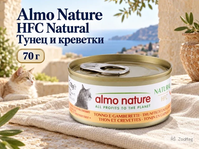 Almo Nature HFC Natural с тунцом и креветками влажный корм для взрослых кошек, 70 г