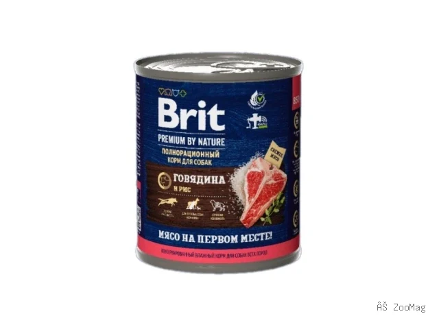 Brit Premium влажный корм by Nature для взрослых собак всех пород с говядиной и рисом 850 г