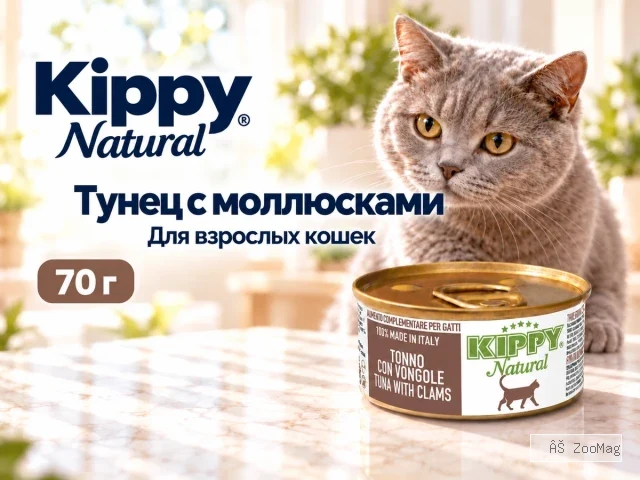 Kippy Natural с тунцом и моллюсками дополнительный корм для взрослых кошек, 70 г