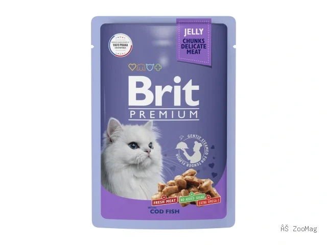 Brit Premium влажный корм Adult для взрослых кошек с треской в желе 85 г