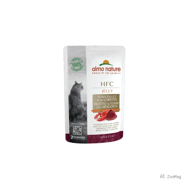 Almo Nature HFC для кошек из филе тунца с лобстером в желе, пауч 55 гр