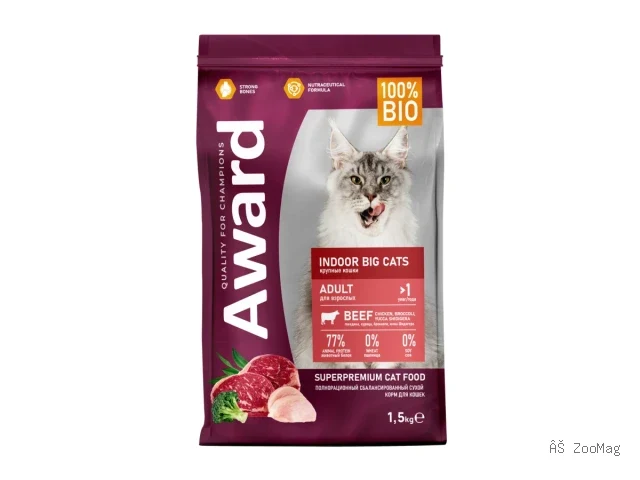 Award сухой корм Indoor Big Cats с говядиной и курицей для взрослых кошек 1,5 кг