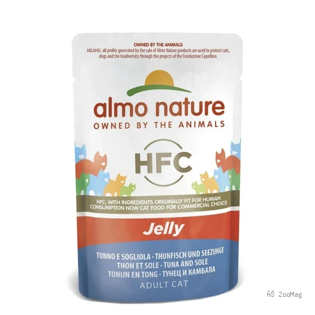 Almo Nature HFC Jelly влажный корм для кошек с тунцом и камбалой, пауч 55г