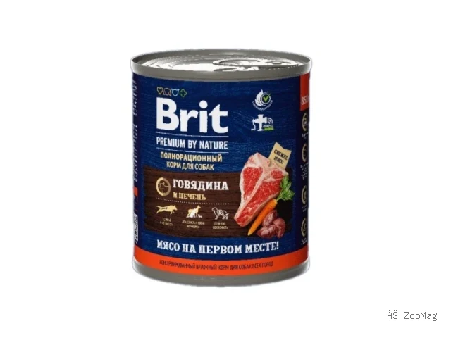 Brit Premium влажный корм by Nature для взрослых собак всех пород с говядиной и печенью 850 г