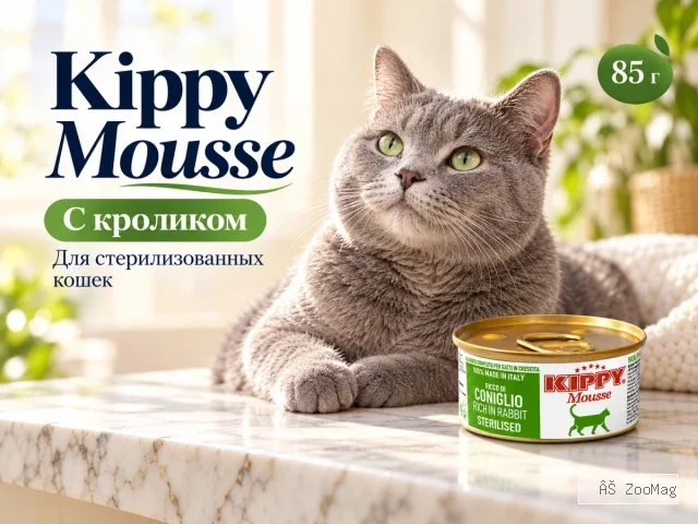 Kippy Mousse Sterilised с кроликом влажный корм для стерилизованных кошек, 85 г
