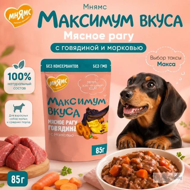Мнямс Максимум Вкуса мясное рагу с говядиной и морковью для взрослых собак, 85 г