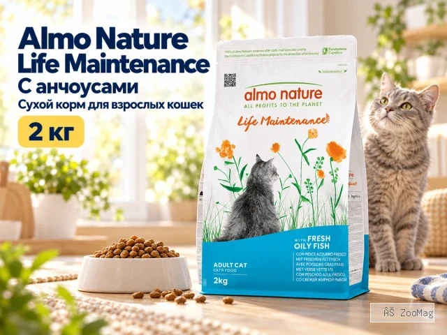 Almo Nature Life Maintenance с анчоусами сухой корм для взрослых кошек, 2 кг