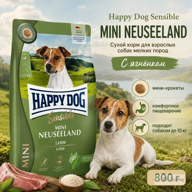 Happy Dog Sensible Mini Neuseeland сухой корм для собак мелких пород с ягнёнком, 800 г