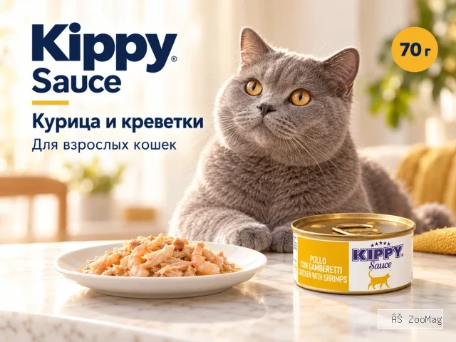 Kippy Sauce с курицей и креветками дополнительный корм для взрослых кошек, 70 г