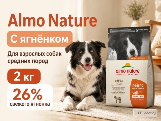 Almo Nature Holistic Maintenance M/L с ягнёнком — сухой корм для взрослых собак средних и крупных пород, 2 кг