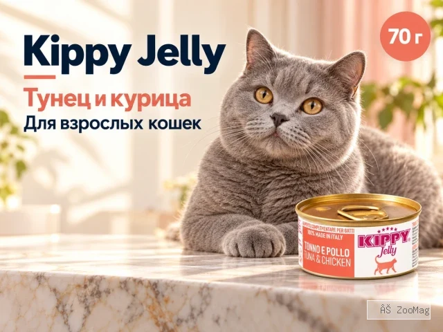 Kippy Jelly с тунцом и курицей дополнительный корм для взрослых кошек, 70 г