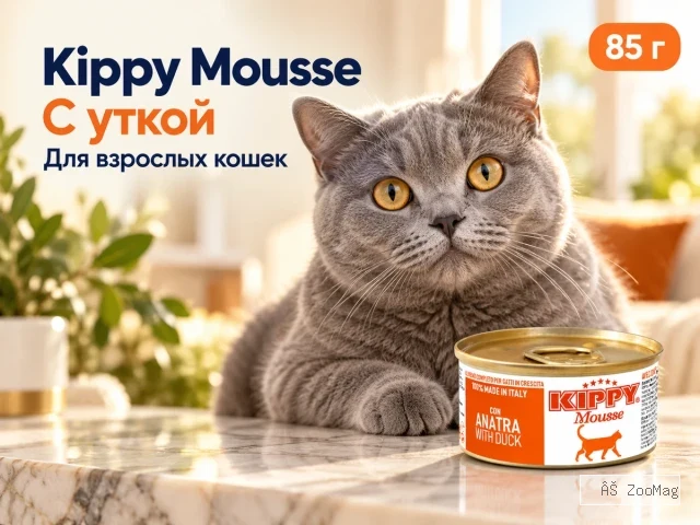 Kippy Mousse с уткой влажный корм для взрослых кошек, 85 г