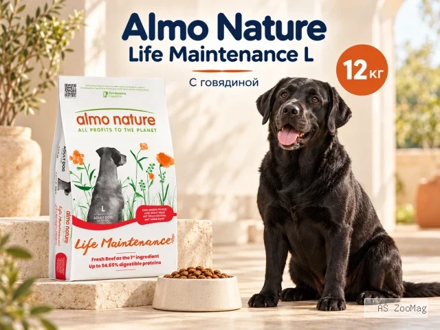 Almo Nature Life Maintenance L со свежей говядиной сухой корм для взрослых собак крупных пород, 12 кг