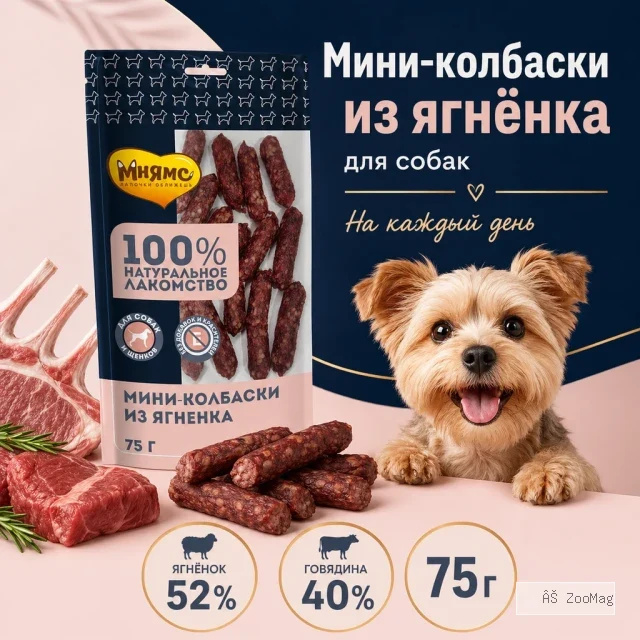 Мнямс На каждый день Мини-колбаски из ягнёнка для собак и щенков, 75 г