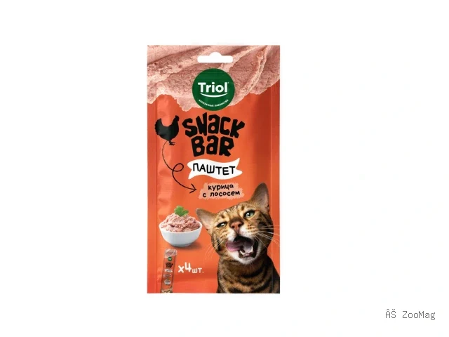 Triol лакомство SNACK BAR паштет из курицы с лососем для кошек, 40 г