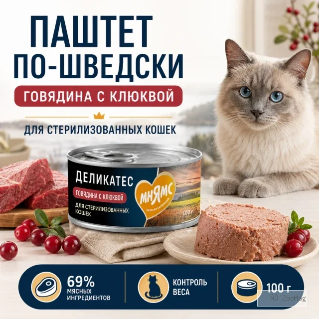Мнямс Деликатес Паштет по-шведски с говядиной и клюквой для стерилизованных кошек, 100 г
