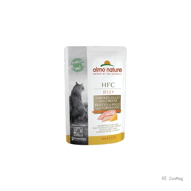 Almo Nature HFC для кошек из куриного филе с сыром в желе, пауч 55 гр