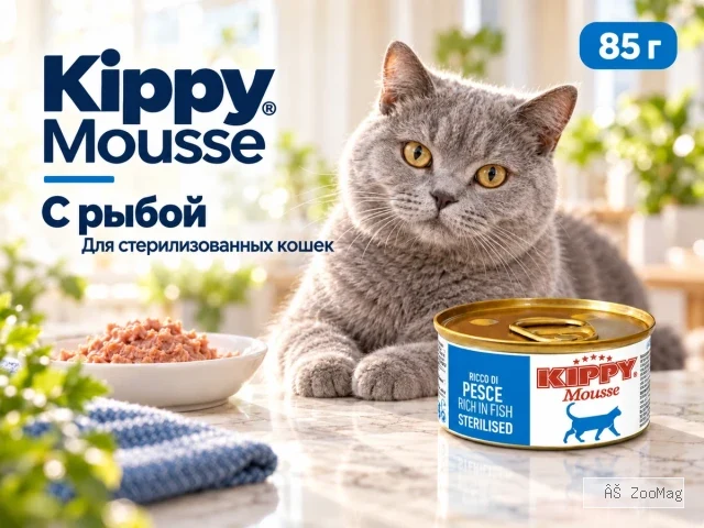 Kippy Mousse Sterilised с рыбой влажный корм для стерилизованных кошек, 85 г