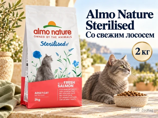 Almo Nature Sterilised со свежим лососем сухой корм для стерилизованных кошек, 2 кг