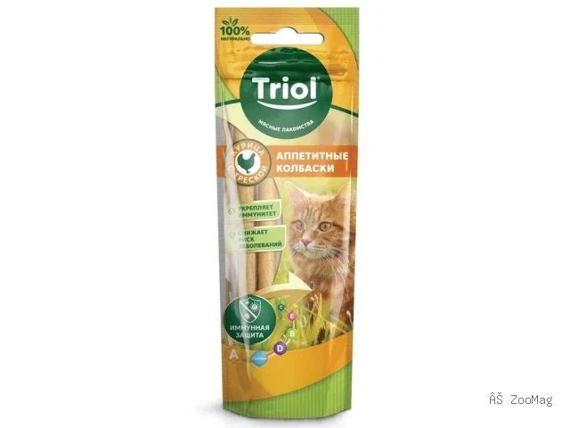 Triol Аппетитные колбаски из курицы с треской для кошек, 40 г