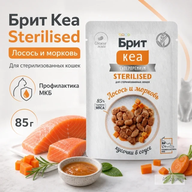 Brit Care пауч с лососем и морковью для стерилизованных кошек, 85 г