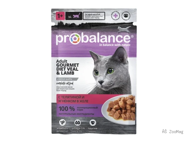 ProBalance влажный корм Gourmet Diet с телятиной и ягнёнком в желе для взрослых кошек, 85 г