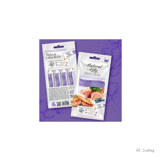 Natural Kitty Creamy Treats крем-суп с тунцом, лососем и черникой для кошек, 4×12 г