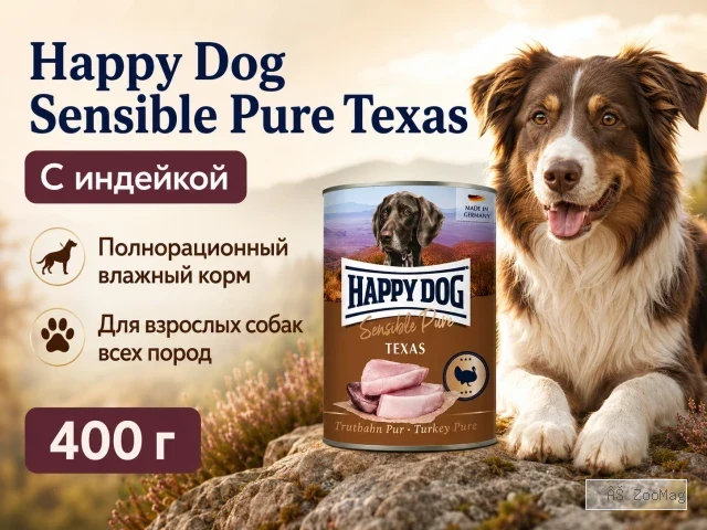 Happy Dog Sensible Pure Texas — влажный корм с индейкой для взрослых собак, 400 г