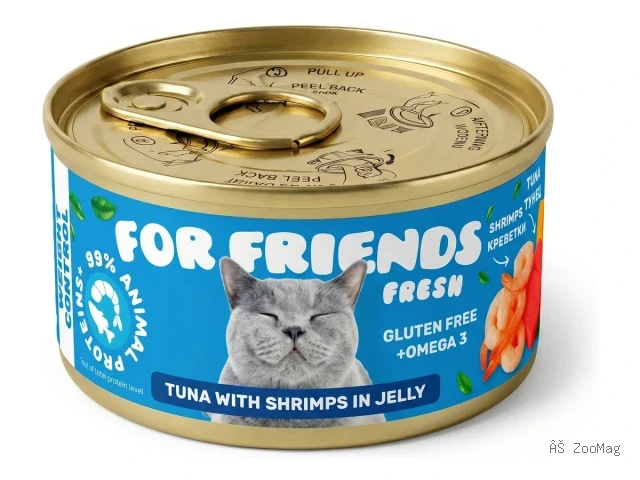 For Friends Fresh Weight Control влажный корм для стерилизованных кошек с тунцом, креветкой и тыквой в желе, 85 г