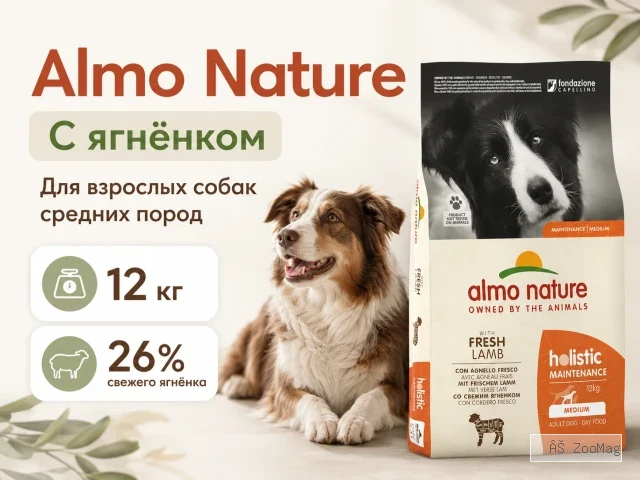 Almo Nature Holistic Life Maintenance Medium с ягнёнком — сухой корм для взрослых собак средних пород, 12 кг