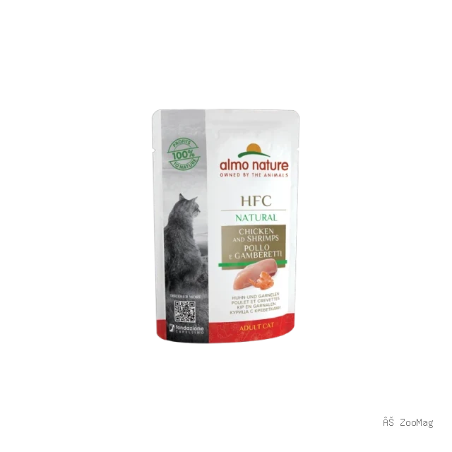 Almo Nature HFC Natural влажный корм для кошек, из курицы и креветок, пауч 55 г