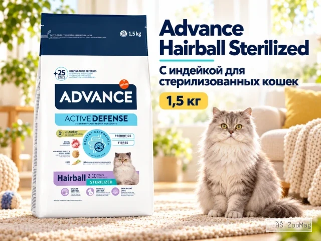 Advance Hairball Sterilized сухой корм с индейкой для взрослых стерилизованных кошек, 1,5 кг