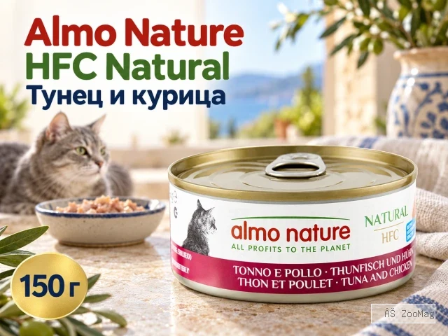 Almo Nature HFC Natural с тунцом и курицей влажный корм для взрослых кошек, 150 г