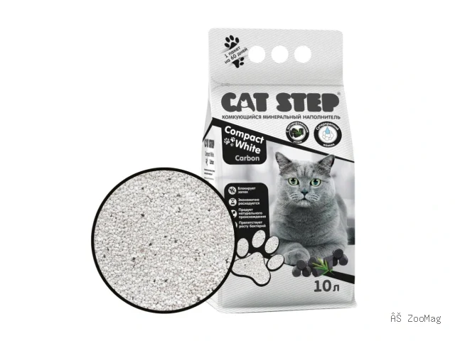 CAT STEP наполнитель Compact White Carbon комкующийся бентонитовый для кошек 10 л