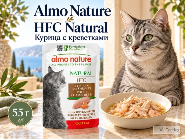Almo Nature HFC Natural с курицей и креветками влажный корм для взрослых кошек, 55 г