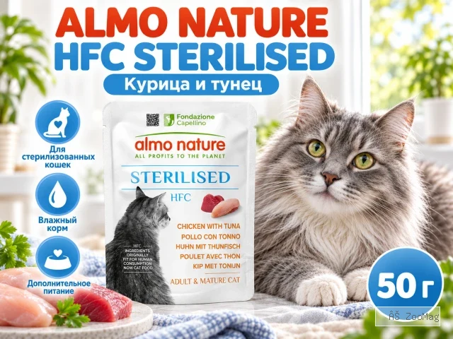 Almo Nature HFC влажный корм для стерилизованных кошек, с курицей и тунцом пауч 50 г