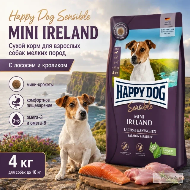Happy Dog Mini Ireland сухой корм для собак мелких пород с лососем и кроликом, 4 кг