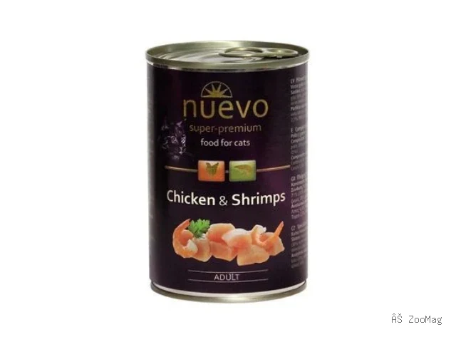 Nuevo влажный корм Adult Chicken and Shrimps для взрослых кошек с курицей и креветками 400 г