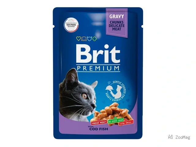 Brit Premium влажный корм Adult для взрослых кошек с треской в соусе 85 г