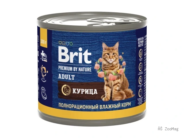 Brit Premium влажный корм by Nature для взрослых кошек с курицей 200 г