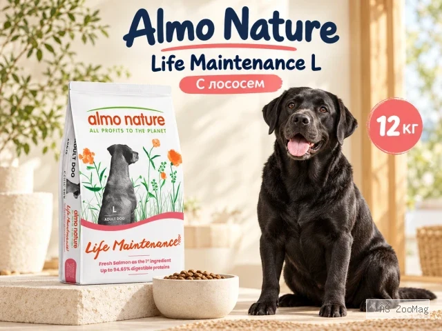 Almo Nature Life Maintenance L со свежим лососем сухой корм для взрослых собак крупных пород, 12 кг