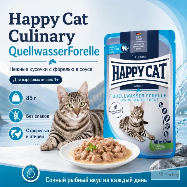 Happy Cat Culinary Meat in Sauce QuellwasserForelle влажный корм для кошек с форелью, 85 г