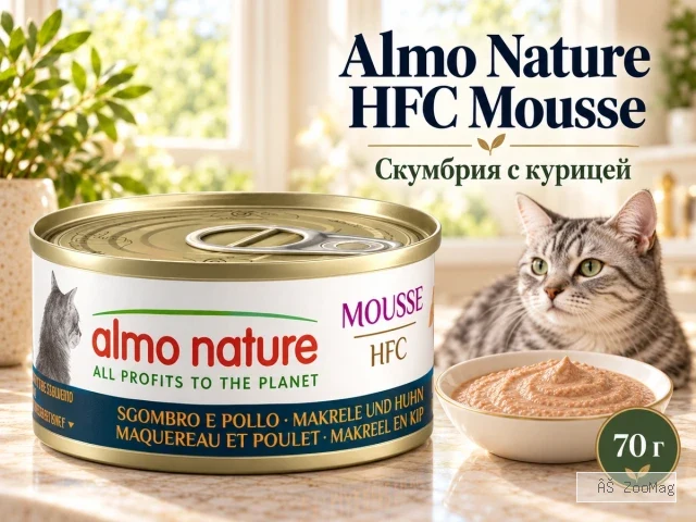 Almo Nature HFC Mousse со скумбрией и курицей влажный корм мусс для взрослых кошек, 70 г