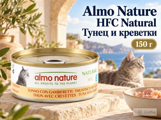 Almo Nature HFC Natural с тунцом и креветками влажный корм для взрослых кошек, 150 г
