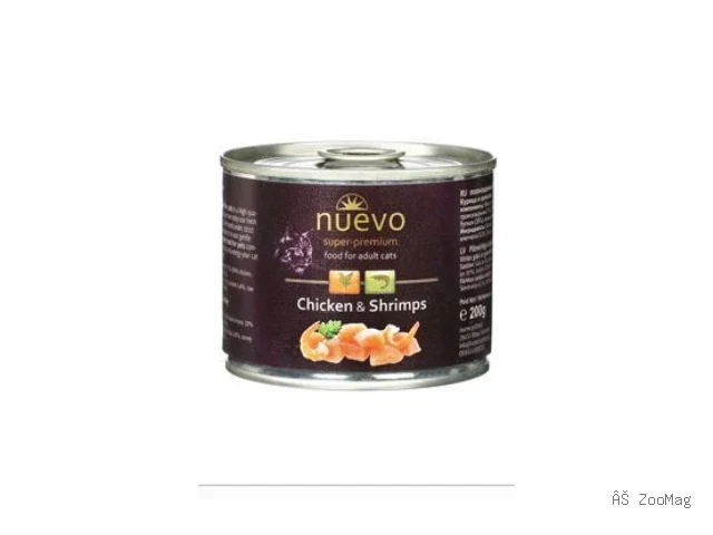 Nuevo влажный корм Adult Chicken and Shrimps для взрослых кошек с курицей и креветками 200 г