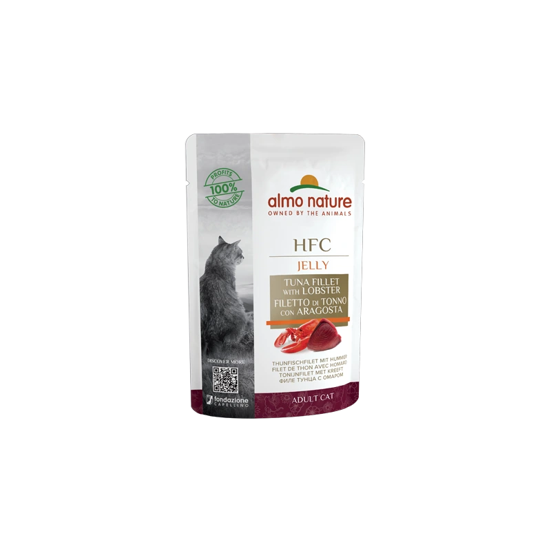 Almo Nature HFC для кошек из филе тунца с лобстером в желе, пауч 55 гр