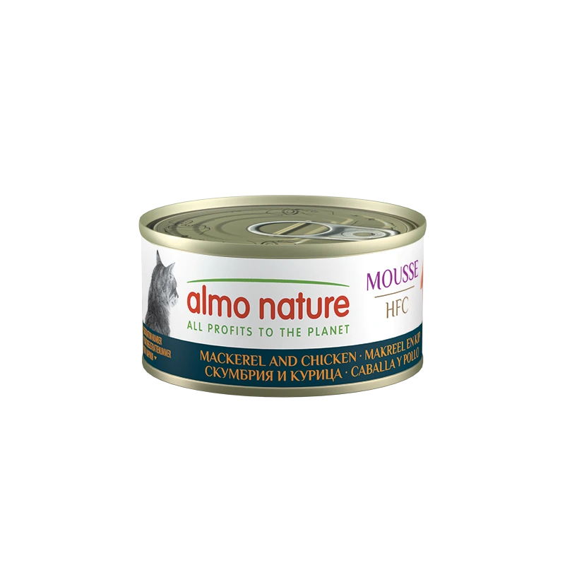 Almo Nature HFC Mousse Влажный корм для кошек из скумбрии с курицей, консервы 70 г