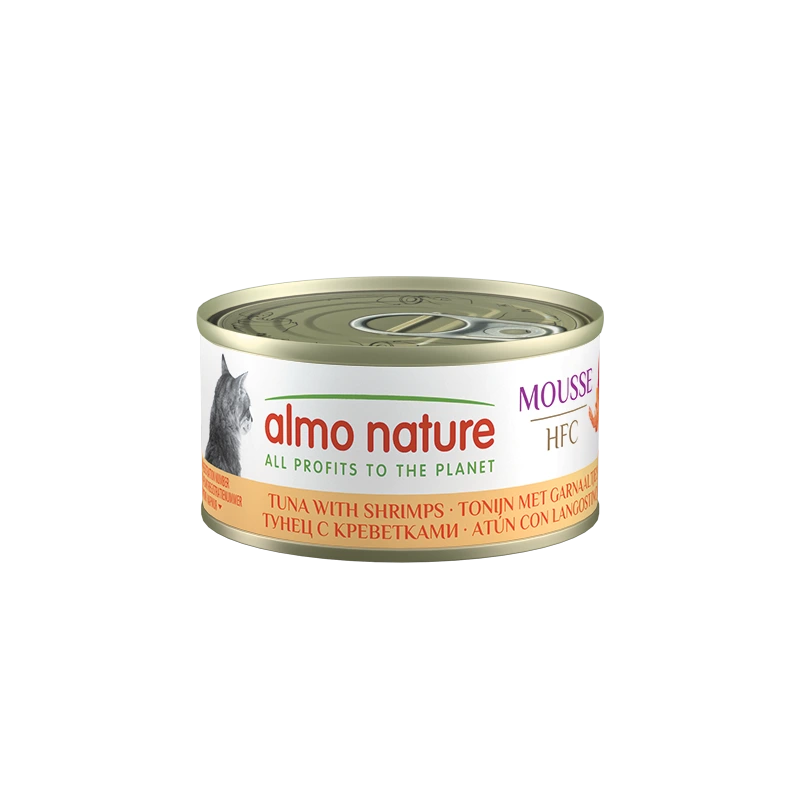 Almo Nature HFC Mousse Влажный корм для кошек из тунца с креветками, консервы 70 г